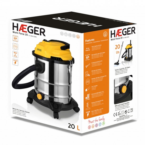 Aspirador sem Saco HAEGER VC-W&D.038A - 1200 W