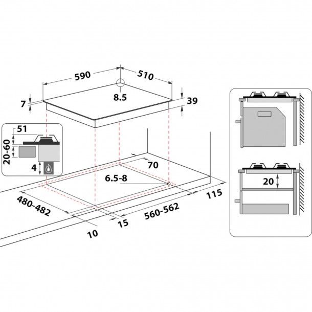 Placa Gs Natural WHIRLPOOL GMAL6422IXL - 4 Zonas