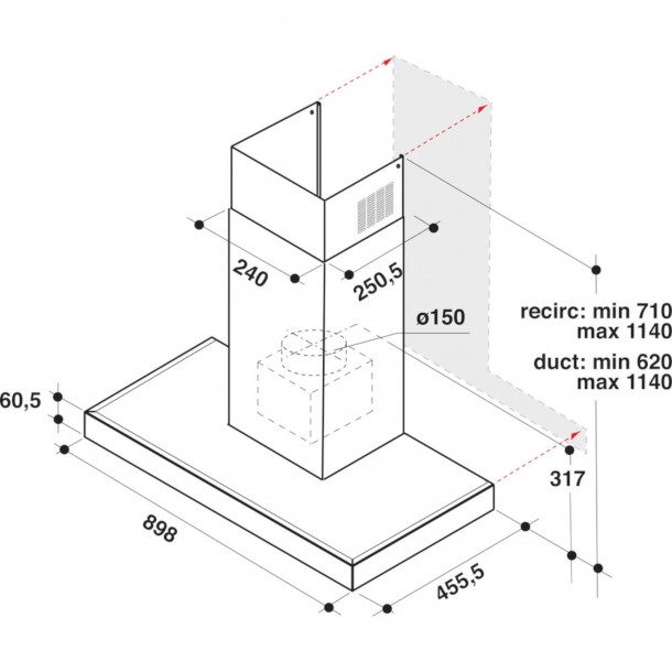 Exaustor de parede da Whirlpool WHBS 92F LT K/1 - 90 CM