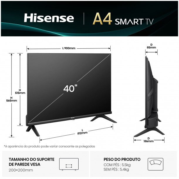 Tv HISENSE 40A4Q 40" Full HD Smart TV