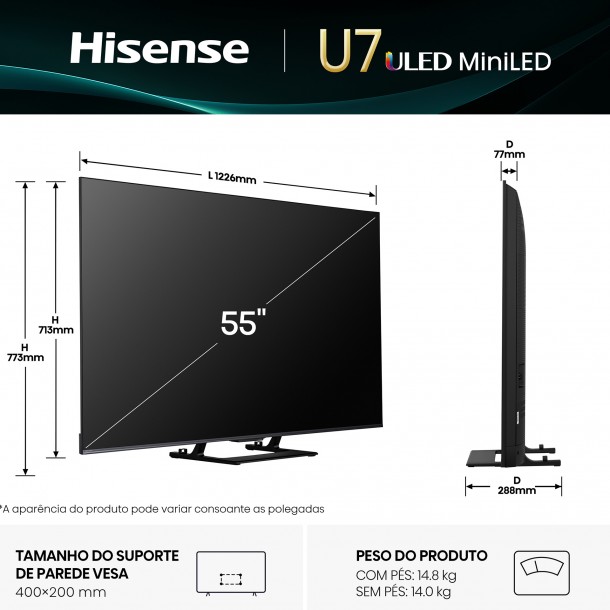 Tv Uled HISENSE 55U7Q 55" Mini-LED 4K Ultra HD