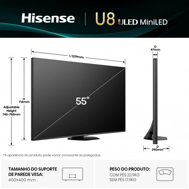 Tv Uled HISENSE 55U8Q 55" Mini-LED 4K Ultra HD