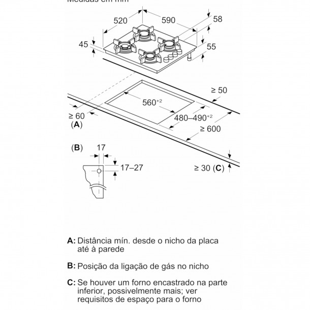 Placa G�s Butano  BALAY 3ETG 464SB CRISTAL - 4 Zonas