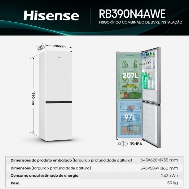 Combinado HISENSE RB390N4AWE - 304 L - No Frost - Branco