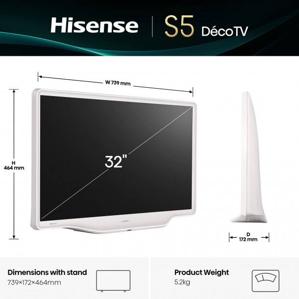 QLED HISENSE 32S5Q -  32" Smart Tv - Branco