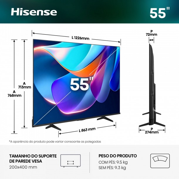 Tv HISENSE 55A6S 55" 4K Ultra HD Dolby Vision AI 4K Upscaller