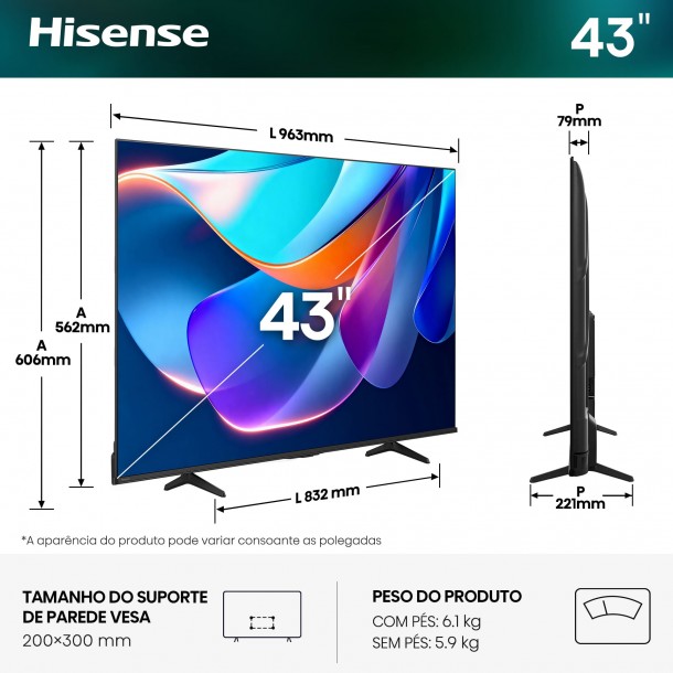 Tv HISENSE 43A6S 43" 4K Ultra HD Dolby Vision AI 4K Upscaller