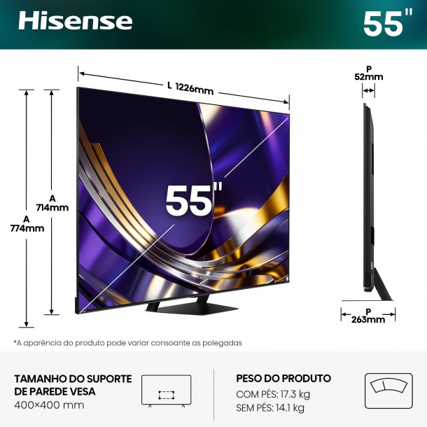 TV HISENSE 55U7S PRO (Mini LED - 55'' - 140cm - Ultra HD - Smart TV)