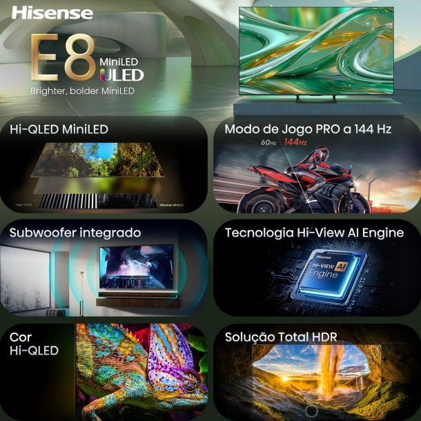 Mini LED ULED 55E8S, 55�� com Modo Jogo PRO a 144 Hz